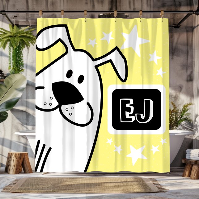 Cortina Para Box Iniciais personalizados, preto e branco (Personalized Initials Black and White Dog Shower Curtain)