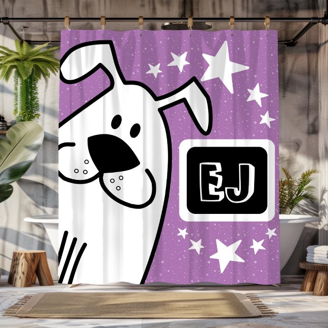 Cortina Para Box Iniciais personalizados, preto e branco (Personalized Initials Black and White Dog Shower Curtain)