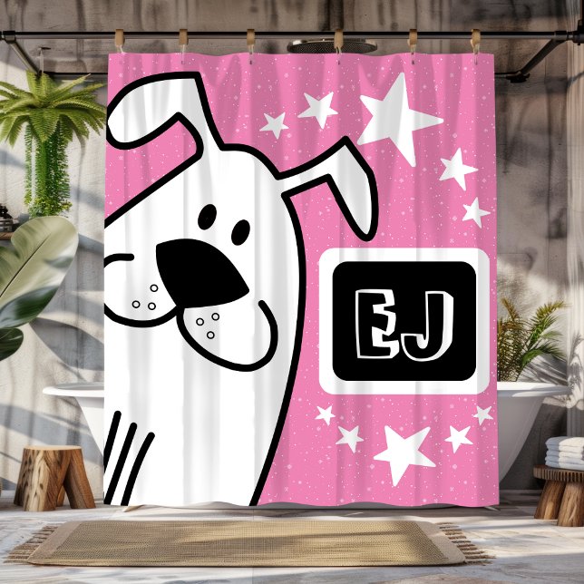 Cortina Para Box Iniciais personalizados, preto e branco (Personalized Initials Black and White Dog Shower Curtain)