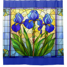 Íris Azul Artística Floral Vidro Manchado