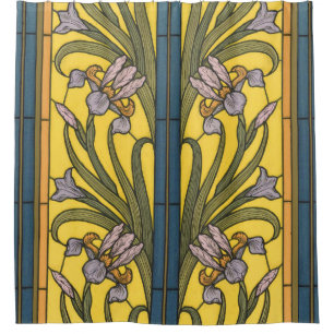 Cortina Para Box Iris Flower Art Nouveau Padrão De Vidro Obtido