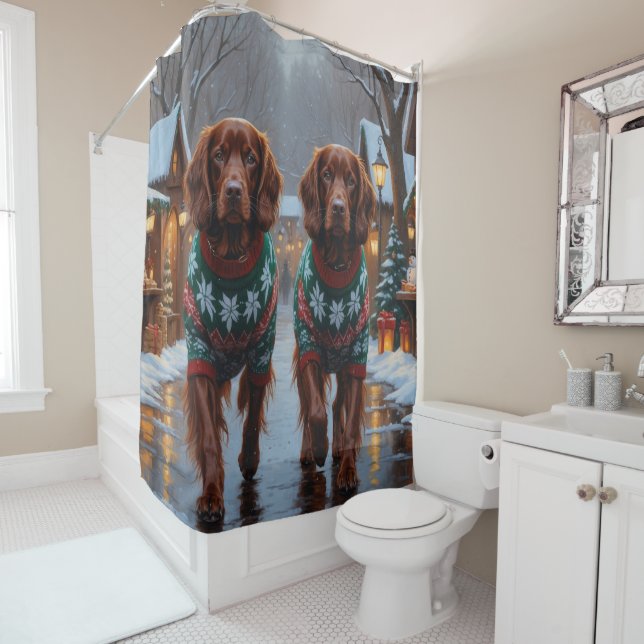 Cortina Para Box Irish Red Setter Dogs Christmas Snow Holiday (In Situ)