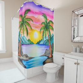 Cortina Para Box Island Tropical Beach Sunset