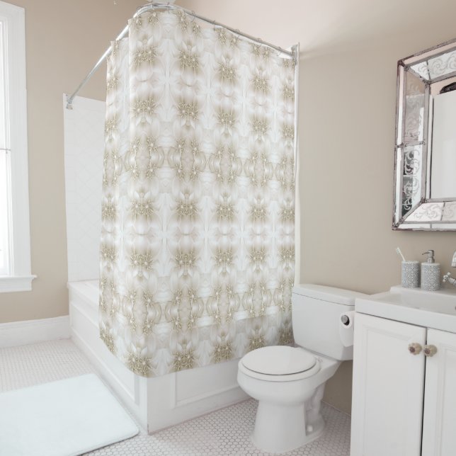 Cortina Para Box Ivory White Flowers Shower Curtain (In Situ)