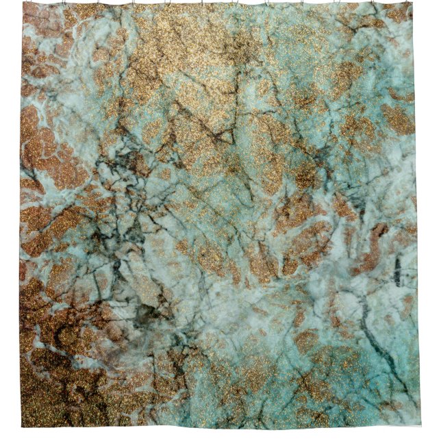 Cortina Para Box Jade e Dourado mármore brilhante (Frente)