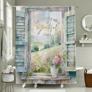 Cortina Para Box Janela floral aquarela coração grato