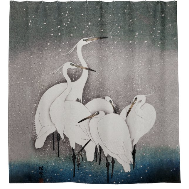 Cortina Para Box Japonês Egrets Koson Cranes Winter Snow (Frente)