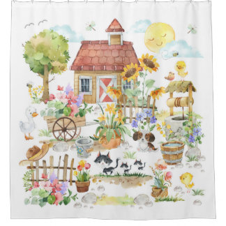 Cortina Para Box Jardim de Algodão do País Primavera de Aquarela Fl