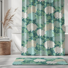 Cortina Para Box Jardim de Hortênsias Vintage Azul Turquesa Marfim
