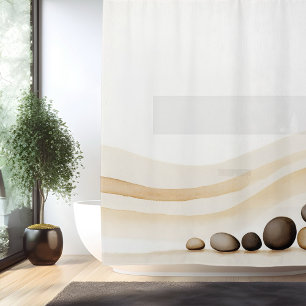Cortina Para Box Jardim de Pedras Zen em Aquarela Estilo Japonês