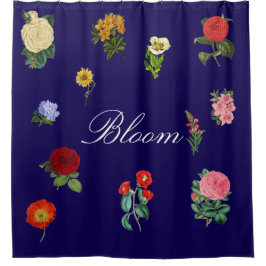 Cortina Para Box Jardim de Rosas Grandes Florais Vintage Azul