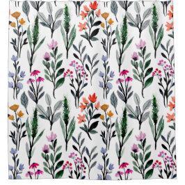 Cortina Para Box Jardim de Verão Flores Selvagens Cor-de-água verde