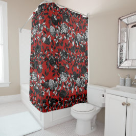 Cortina Para Box Jardim floral vermelho branco preto de Toile