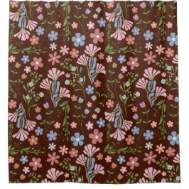 Cortina Para Box Jardim primavera com Fundo Castanho de Chocolate