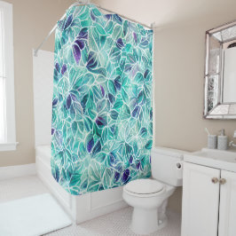 Cortina Para Box Jewel Blues Leaf Pattern