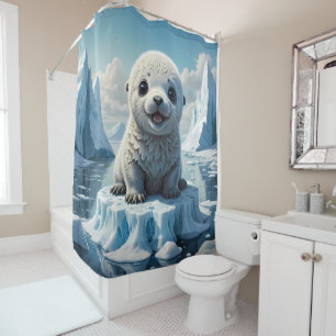 Cortina Para Box Joyful Baby Seal em um banheiro de Iceberg