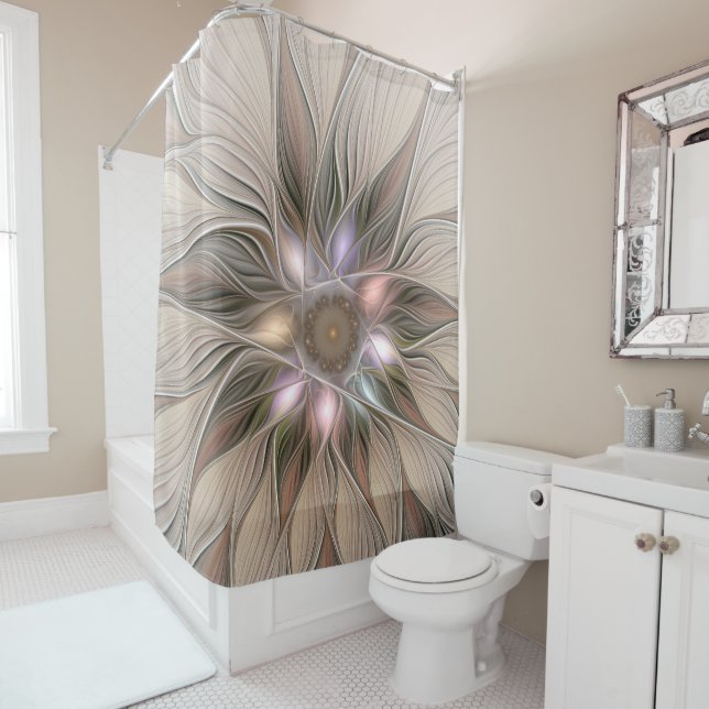 Cortina Para Box Joyful Flower Abstract Beige Brown Floral Fractal (In Situ)