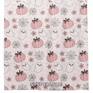 Cortina Para Box Kawaii Pink Halloween Fantasmas e Pumpkins
