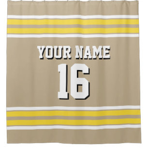 Cortina Para Box Khaki com Stripes Brancas Amarelas Jersey