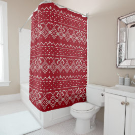 Cortina Para Box Knit Escandinavo Vermelho Festivo e Branco