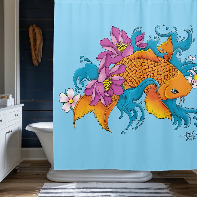 Cortina Para Box Koi Fish Lotus Cherry Blossoms (Criador carregado)