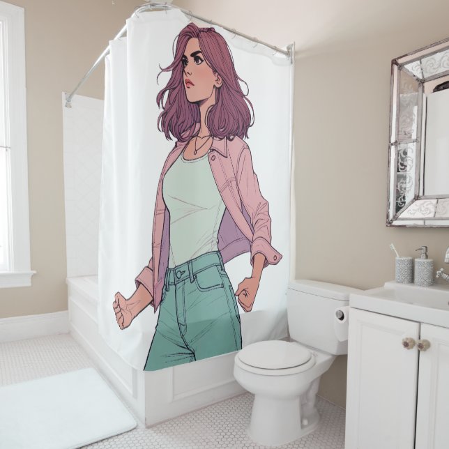 CORTINA PARA BOX "LA CHICA BRAVA" SHOWER CURTAIN - "DEFIANT" (In Situ)