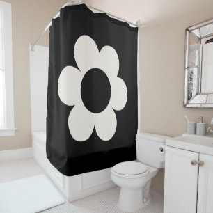 Cortina Para Box La Fleur 06 Floral Retro Preto E Flor Branca