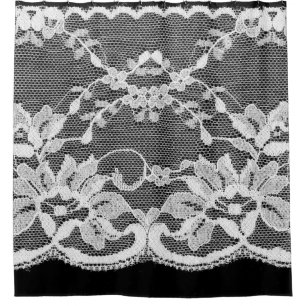 Cortina Para Box Lace floral branco: fundo preto.