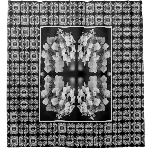 Cortina Para Box Lacecap Hydrangea Abstrato Preto E Branco (Frente)