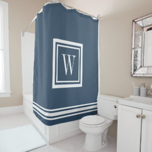 Cortina Para Box Lago Azul e Branco Clássico Monograma Quadrado