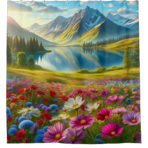 Cortina Para Box Lago de montanha primavera/floral colorida