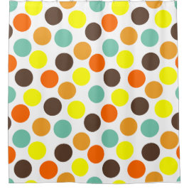 Cortina Para Box Laranja, Amarelo, Marrom, Pontos Azuis