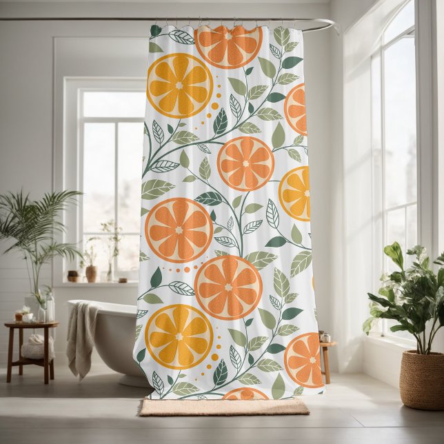 Cortina Para Box Laranja e folhas decorativas chamativas (Criador carregado)