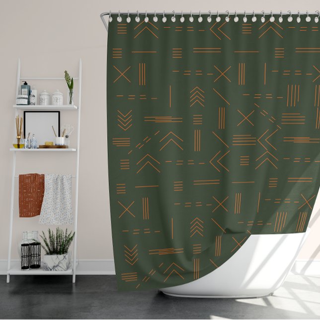 Cortina Para Box Laranja Verde Terracotta Gorgeous Padrão Geométric (Green orange Terracotta Gorgeous Geometric Pattern Shower Curtain)