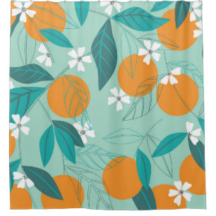 Cortina Para Box Laranjas florescentes, folhas, arte safada.