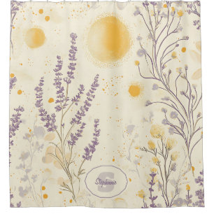 Cortina Para Box Lavanda Whimsical e Padrão Floral Amarelo
