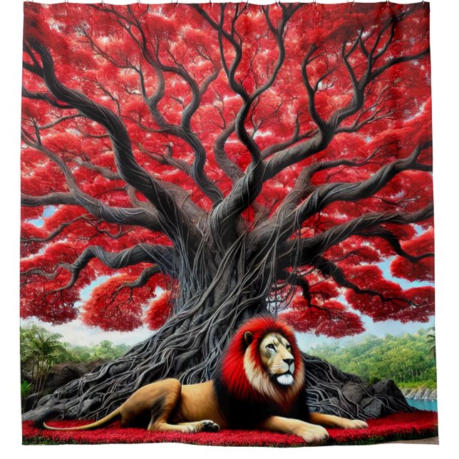 Cortina Para Box Leão de Mancha Vermelha (Frente)