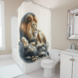 Cortina Para Box Leão Regal Africano Descansado em Rocha - Cores d'