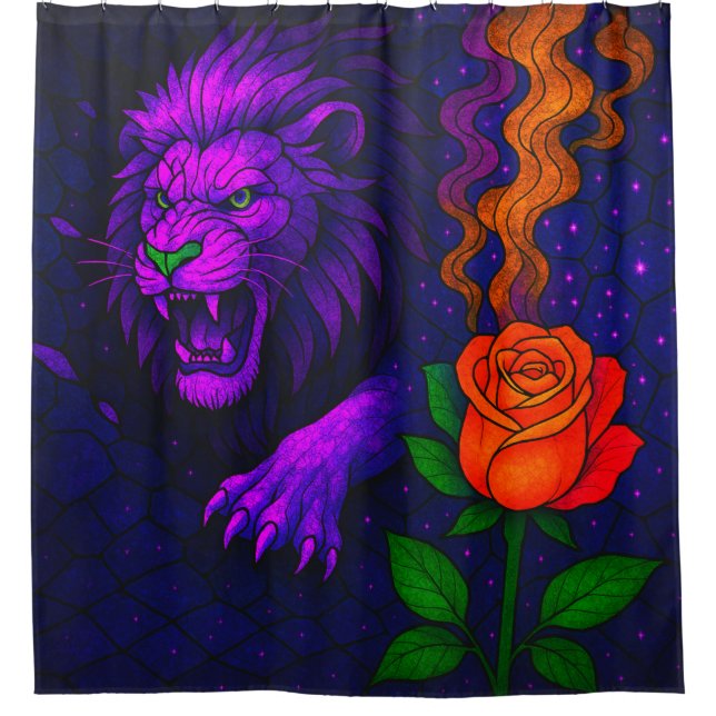Cortina Para Box Leão Roxo e Rosa (Frente)