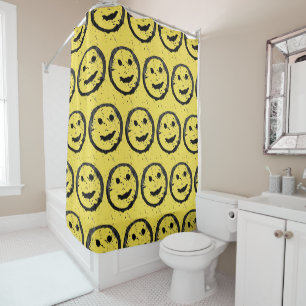 Cortina Para Box Legal Sleep Happy Smiling padrão facial amarelo