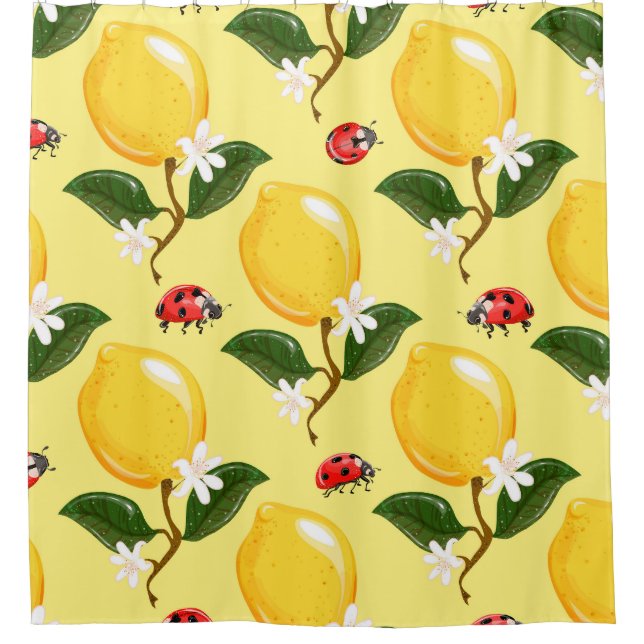 Cortina Para Box Lemon Ladybug: Padrão Amarelo Tropical. (Frente)