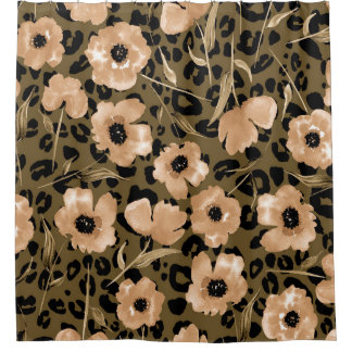 Cortina Para Box Leopardo Floral de Aquarela: Padrão Sem Fim