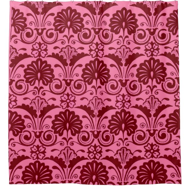 Cortina Para Box leque rosa e estampa de folhas (Frente)