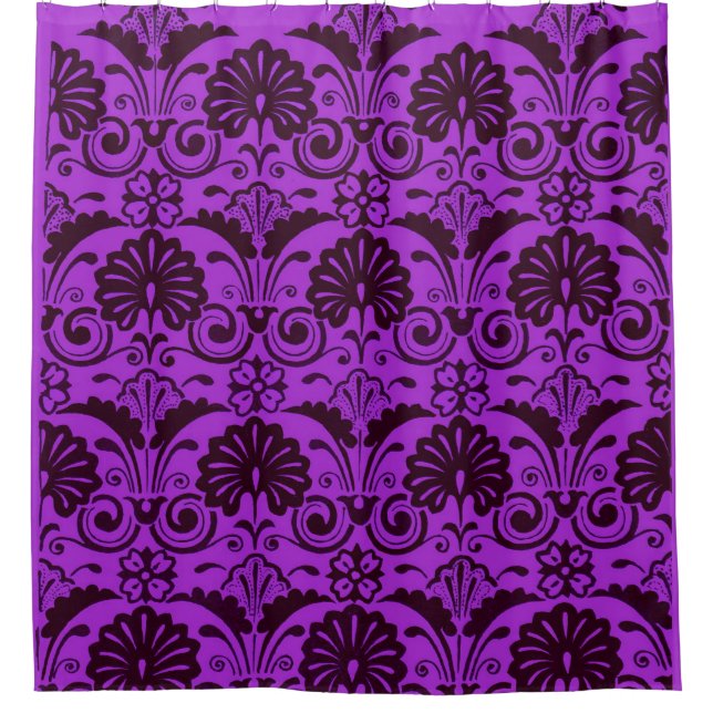 Cortina Para Box leque roxo e estampa de folhas (Frente)