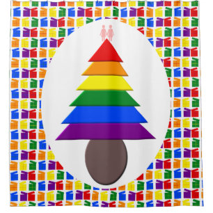 Cortina Para Box Lésbicas Árvore de Natal Rainbow e Presentes