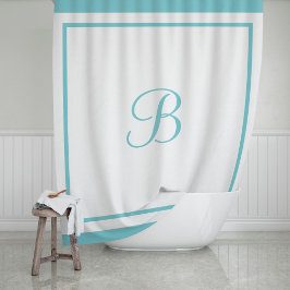 Cortina Para Box Letra Monograma de Script com Borda Azul Aqua Eleg