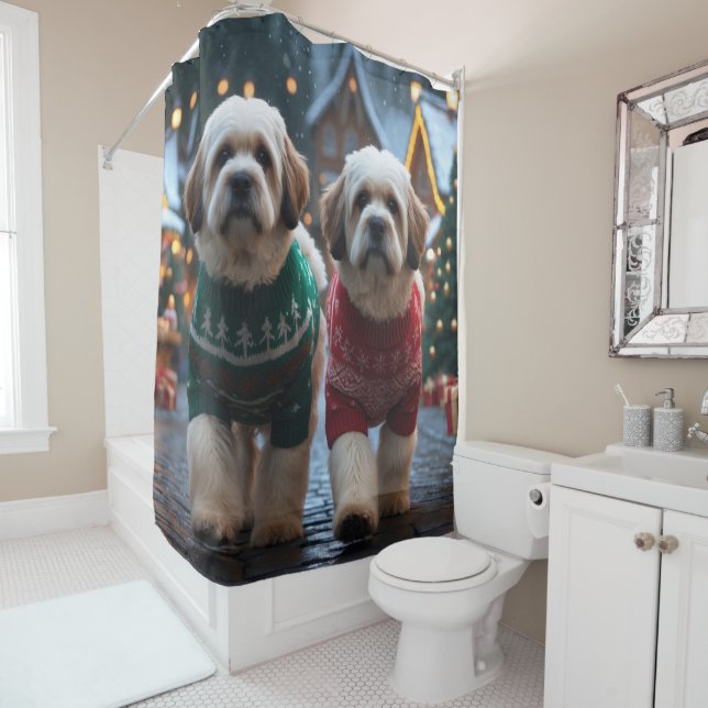 Cortina Para Box Lhasa Apso Dogs Christmas Snow Holiday (In Situ)