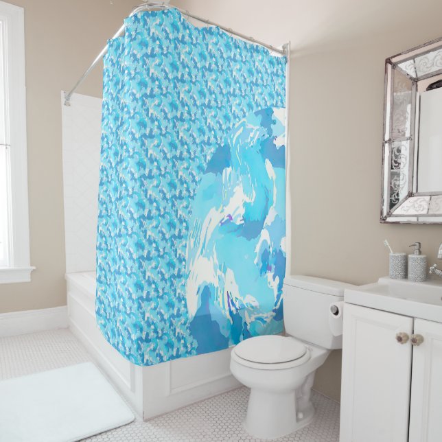 Cortina Para Box Light blue & White Ocean Abstract Art (In Situ)