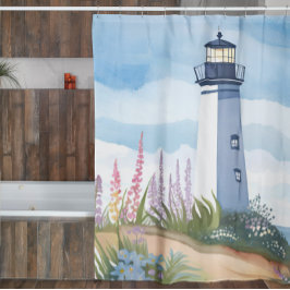 Cortina Para Box Lighthouse in Bloom | Coastal Watercolor Floral