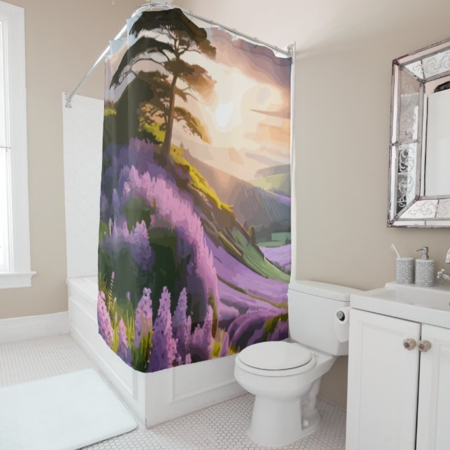 Cortina Para Box Lilac Flowers Bloom em Hill no Sunset Glow (In Situ)